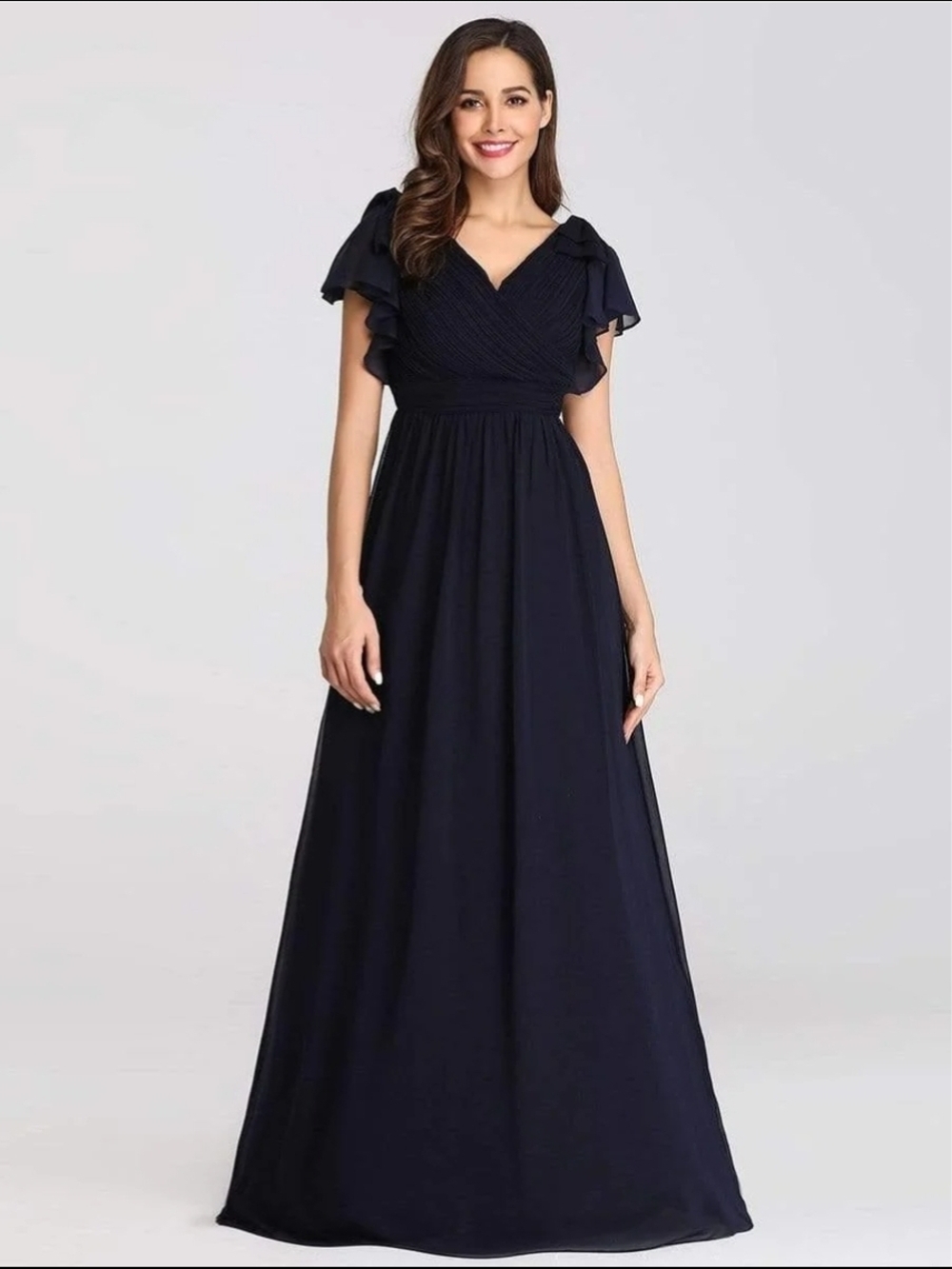 Ever Pretty Navy Wrap-Style Flutter Sleeve Maxi Dress